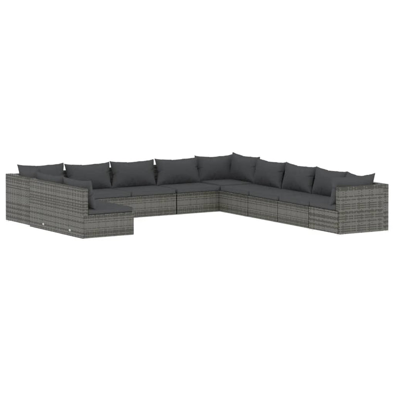 11 Piece Garden Lounge Set with Cushions Grey Poly Rattan Payday Deals