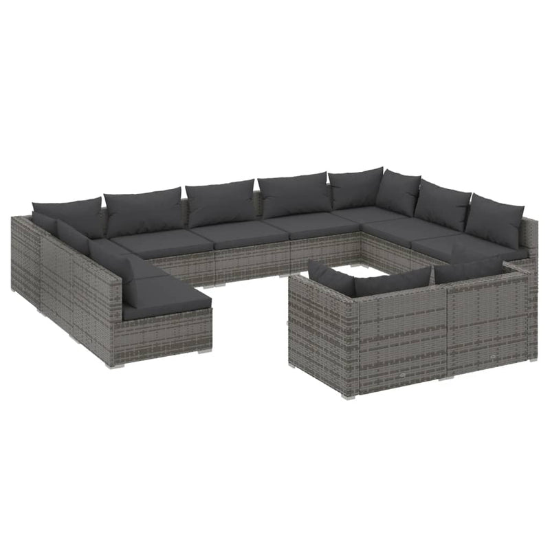 11 Piece Garden Lounge Set with Cushions Grey Poly Rattan Payday Deals