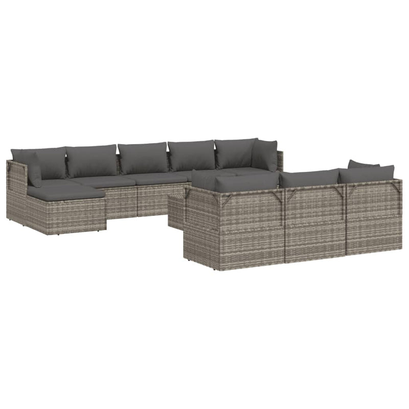 11 Piece Garden Lounge Set with Cushions Grey Poly Rattan Payday Deals