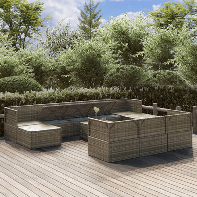 11 Piece Garden Lounge Set with Cushions Grey Poly Rattan Payday Deals