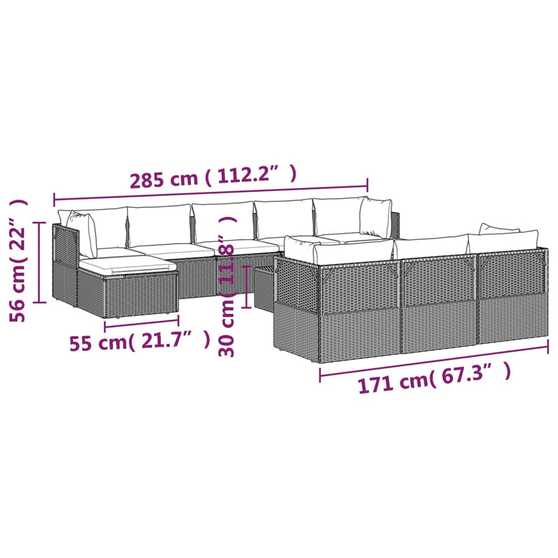 11 Piece Garden Lounge Set with Cushions Grey Poly Rattan Payday Deals