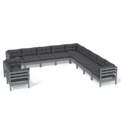 11 Piece Garden Lounge Set with Cushions Grey Solid Pinewood Payday Deals