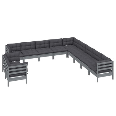 11 Piece Garden Lounge Set with Cushions Grey Solid Pinewood Payday Deals