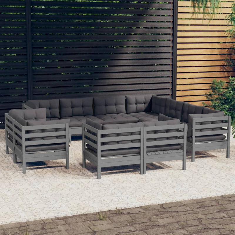 11 Piece Garden Lounge Set with Cushions Grey Solid Pinewood Payday Deals