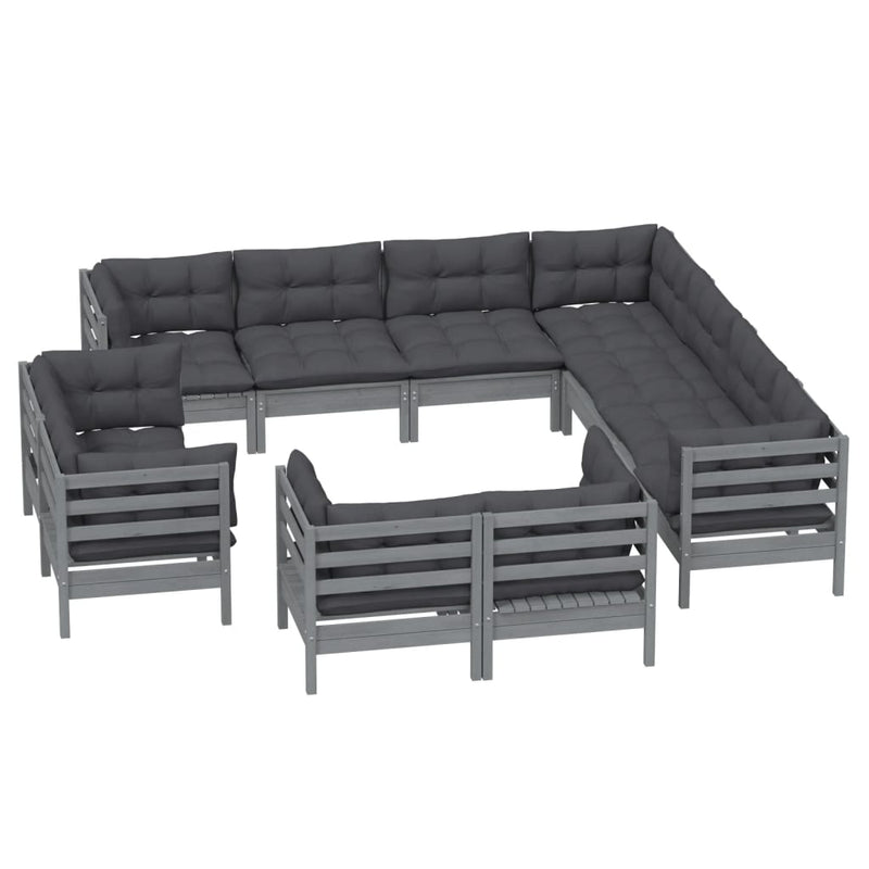 11 Piece Garden Lounge Set with Cushions Grey Solid Pinewood Payday Deals