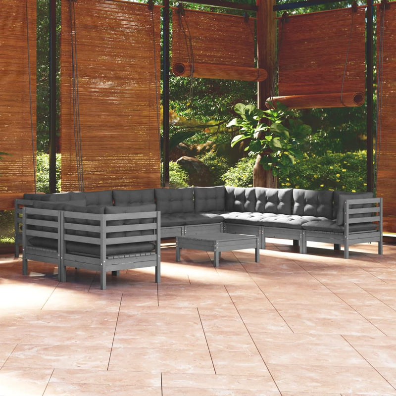 11 Piece Garden Lounge Set with Cushions Grey Solid Pinewood Payday Deals