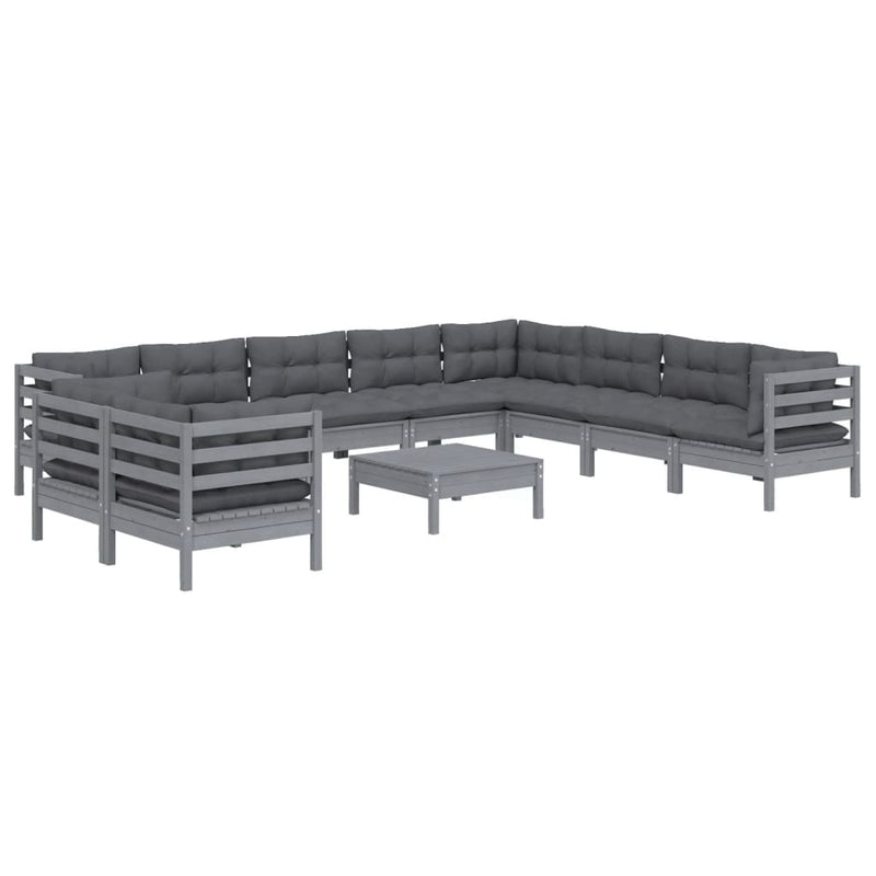 11 Piece Garden Lounge Set with Cushions Grey Solid Pinewood Payday Deals