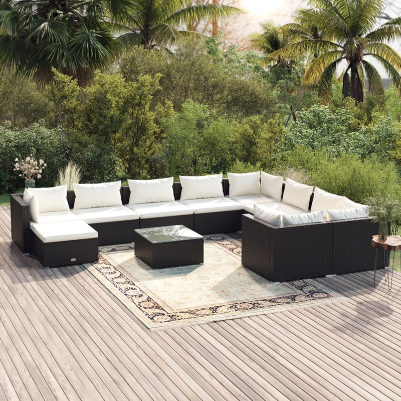 11 Piece Garden Lounge Set with Cushions Poly Rattan Black Payday Deals