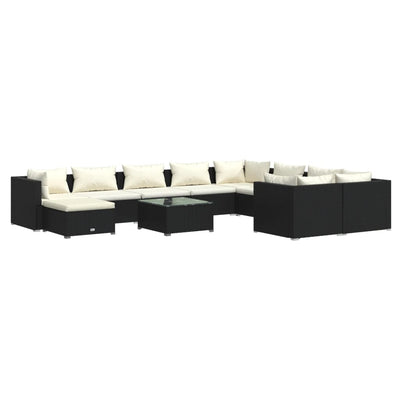 11 Piece Garden Lounge Set with Cushions Poly Rattan Black Payday Deals