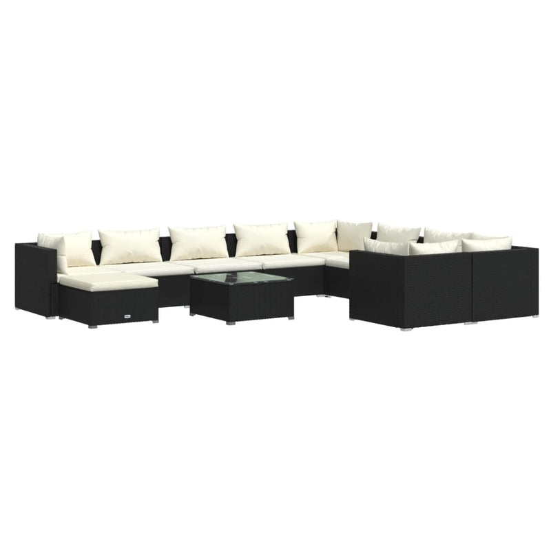 11 Piece Garden Lounge Set with Cushions Poly Rattan Black Payday Deals