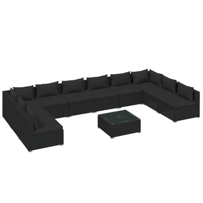 11 Piece Garden Lounge Set with Cushions Poly Rattan Black Payday Deals