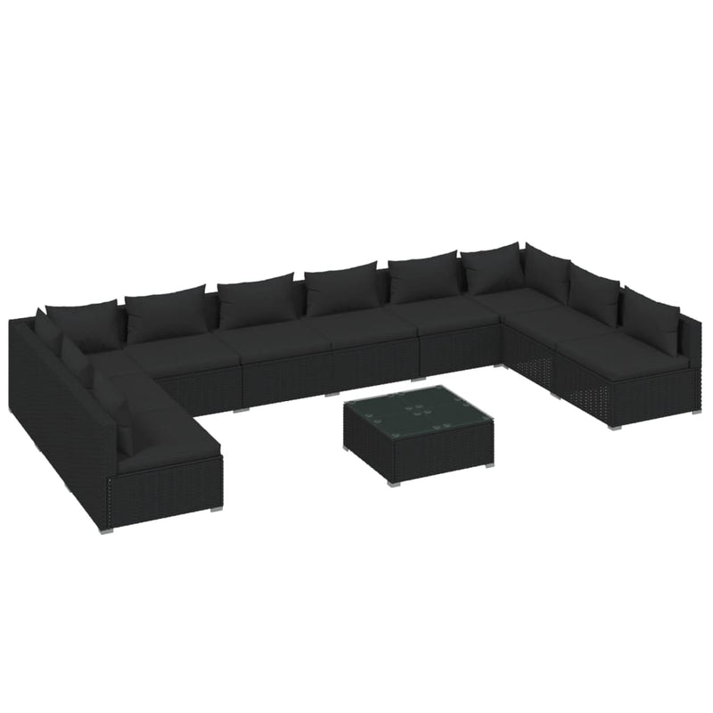 11 Piece Garden Lounge Set with Cushions Poly Rattan Black Payday Deals