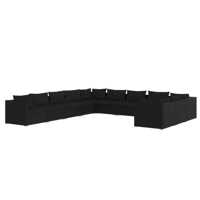 11 Piece Garden Lounge Set with Cushions Poly Rattan Black Payday Deals
