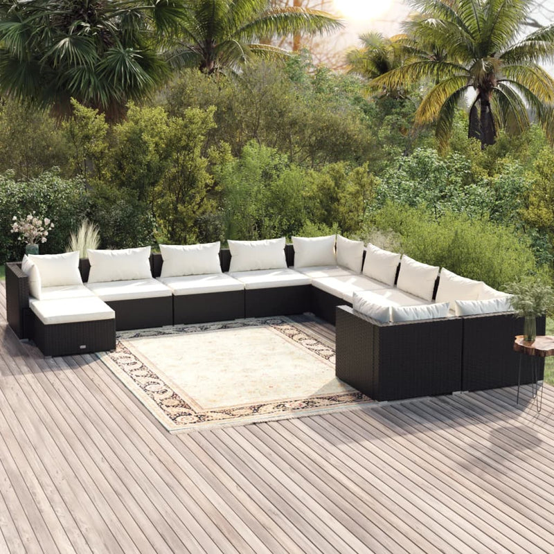 11 Piece Garden Lounge Set with Cushions Poly Rattan Black Payday Deals