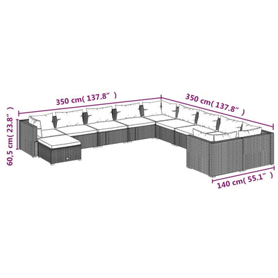 11 Piece Garden Lounge Set with Cushions Poly Rattan Black Payday Deals
