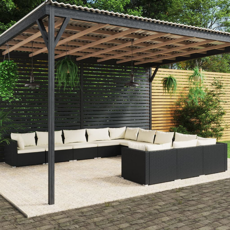 11 Piece Garden Lounge Set with Cushions Poly Rattan Black Payday Deals