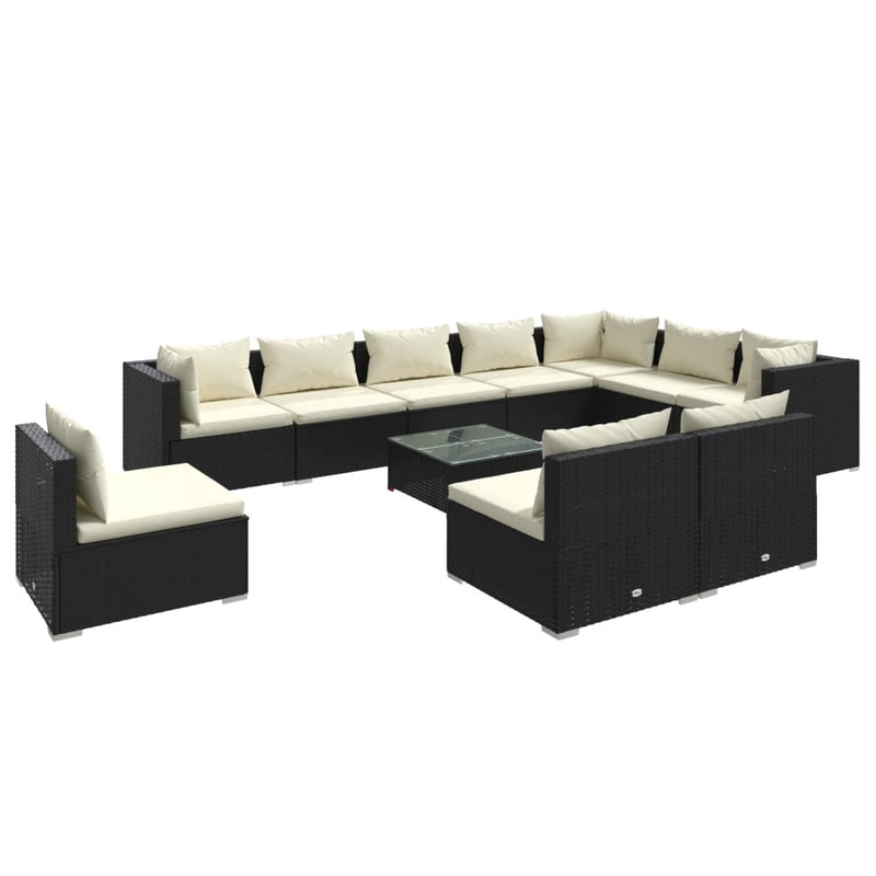 11 Piece Garden Lounge Set with Cushions Poly Rattan Black Payday Deals