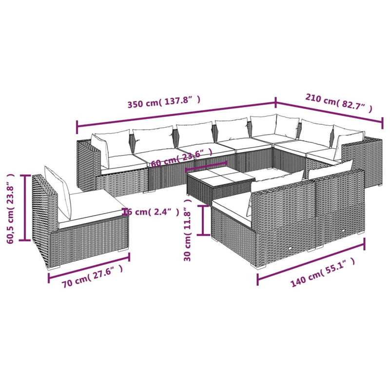 11 Piece Garden Lounge Set with Cushions Poly Rattan Black Payday Deals