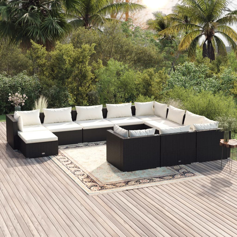 11 Piece Garden Lounge Set with Cushions Poly Rattan Black Payday Deals