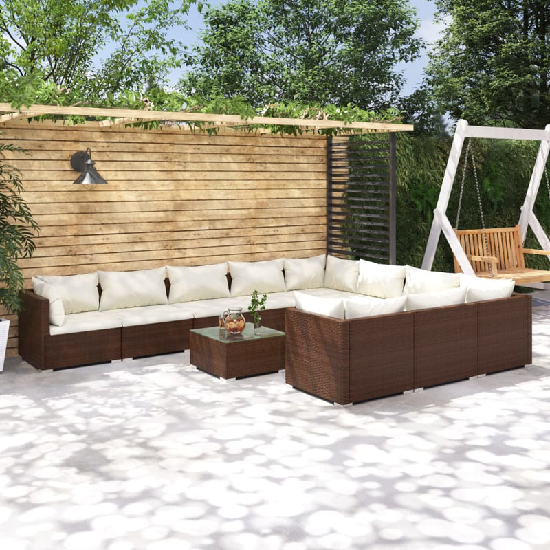 11 Piece Garden Lounge Set with Cushions Poly Rattan Brown Payday Deals