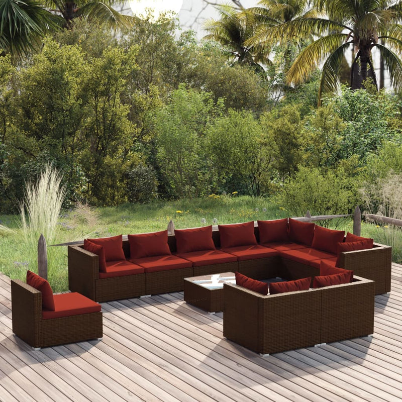 11 Piece Garden Lounge Set with Cushions Poly Rattan Brown Payday Deals