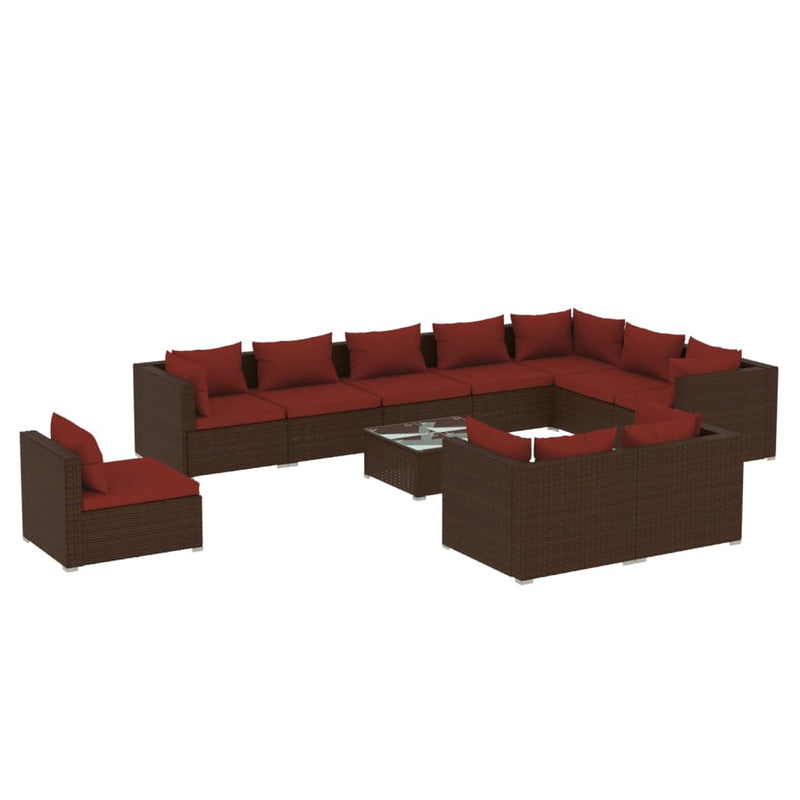 11 Piece Garden Lounge Set with Cushions Poly Rattan Brown Payday Deals