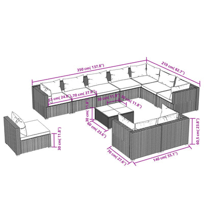 11 Piece Garden Lounge Set with Cushions Poly Rattan Brown Payday Deals