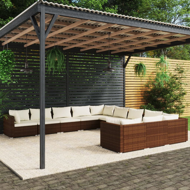 11 Piece Garden Lounge Set with Cushions Poly Rattan Brown Payday Deals