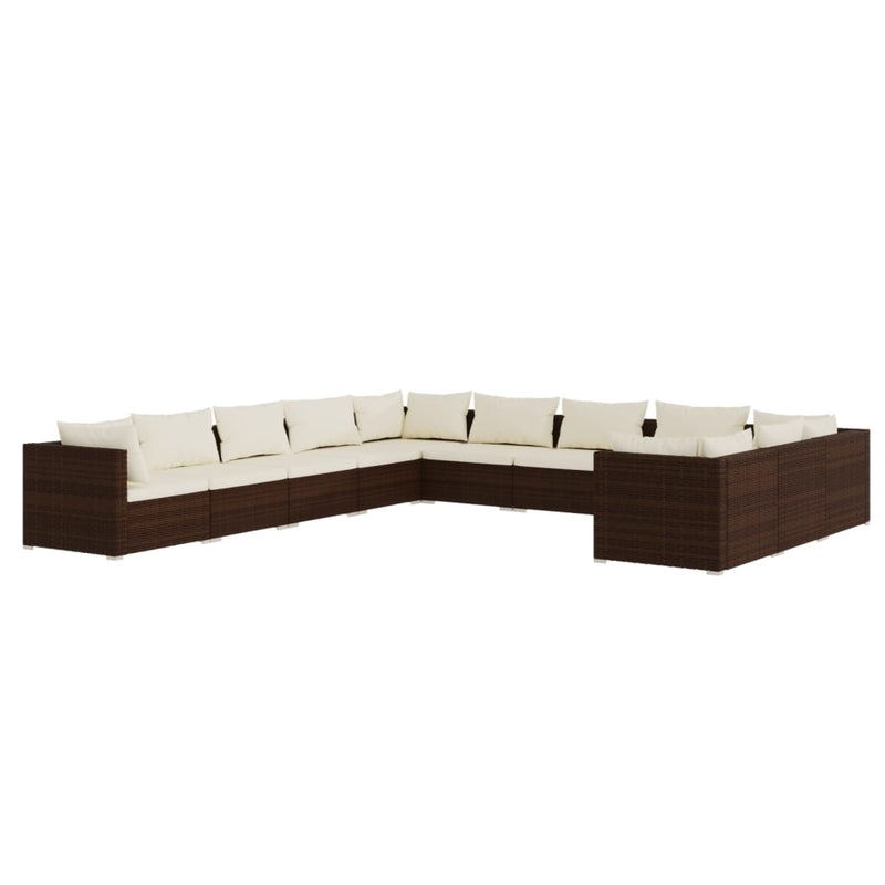 11 Piece Garden Lounge Set with Cushions Poly Rattan Brown Payday Deals