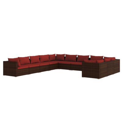 11 Piece Garden Lounge Set with Cushions Poly Rattan Brown Payday Deals