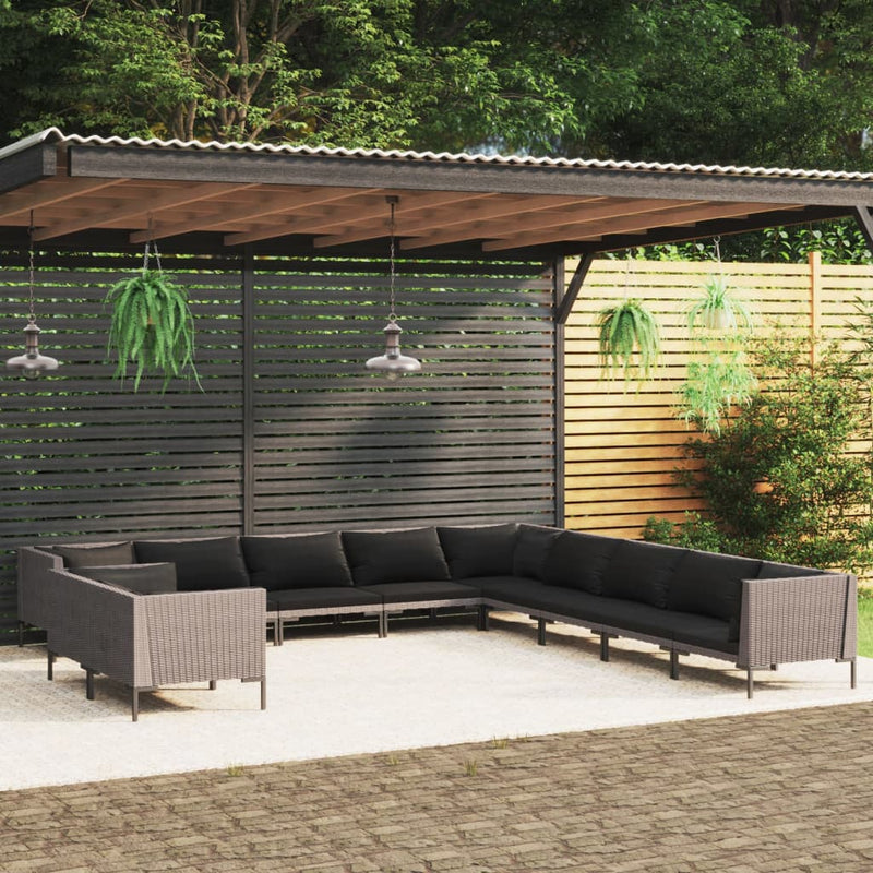 11 Piece Garden Lounge Set with Cushions Poly Rattan Dark Grey Payday Deals