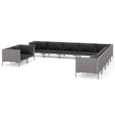 11 Piece Garden Lounge Set with Cushions Poly Rattan Dark Grey Payday Deals