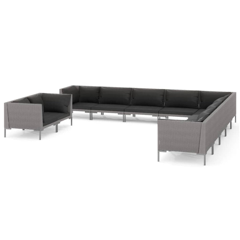 11 Piece Garden Lounge Set with Cushions Poly Rattan Dark Grey Payday Deals