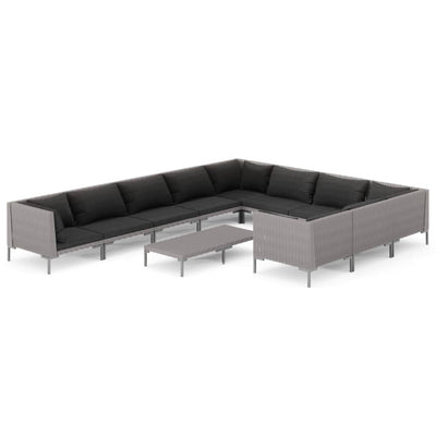 11 Piece Garden Lounge Set with Cushions Poly Rattan Dark Grey Payday Deals
