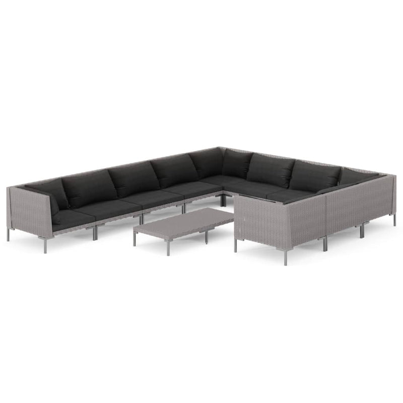 11 Piece Garden Lounge Set with Cushions Poly Rattan Dark Grey Payday Deals