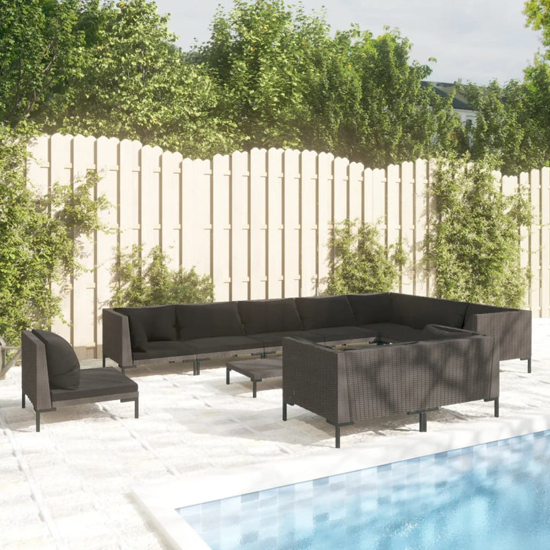 11 Piece Garden Lounge Set with Cushions Poly Rattan Dark Grey Payday Deals