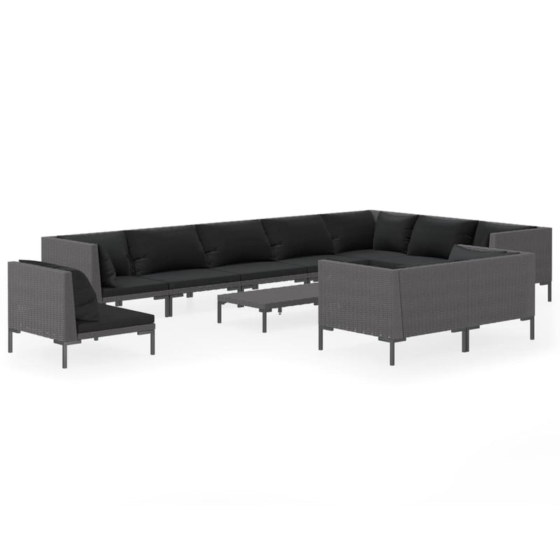 11 Piece Garden Lounge Set with Cushions Poly Rattan Dark Grey Payday Deals