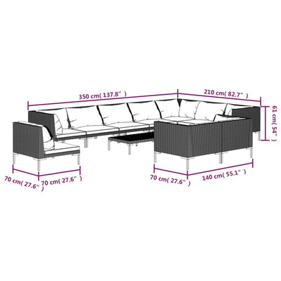 11 Piece Garden Lounge Set with Cushions Poly Rattan Dark Grey Payday Deals