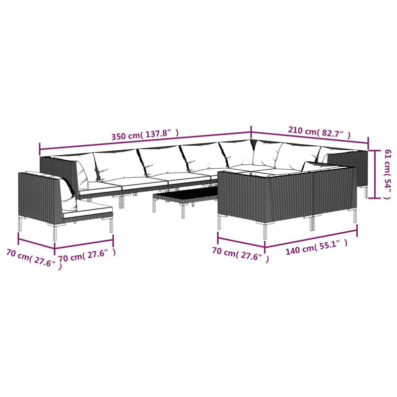 11 Piece Garden Lounge Set with Cushions Poly Rattan Dark Grey Payday Deals