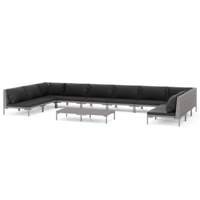 11 Piece Garden Lounge Set with Cushions Poly Rattan Dark Grey Payday Deals