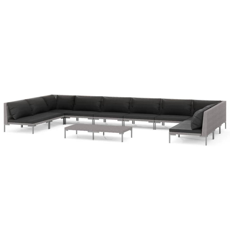 11 Piece Garden Lounge Set with Cushions Poly Rattan Dark Grey Payday Deals