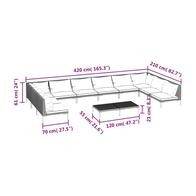 11 Piece Garden Lounge Set with Cushions Poly Rattan Dark Grey Payday Deals