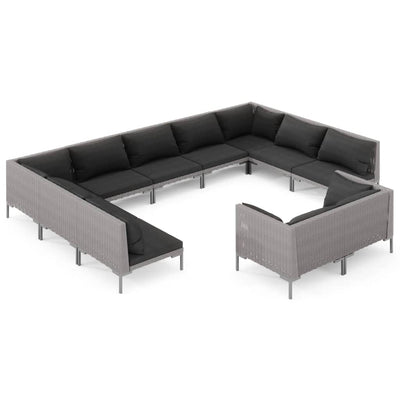 11 Piece Garden Lounge Set with Cushions Poly Rattan Dark Grey Payday Deals