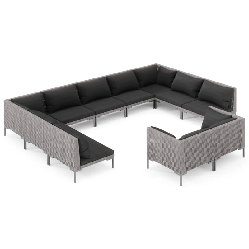 11 Piece Garden Lounge Set with Cushions Poly Rattan Dark Grey Payday Deals