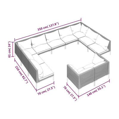 11 Piece Garden Lounge Set with Cushions Poly Rattan Dark Grey Payday Deals