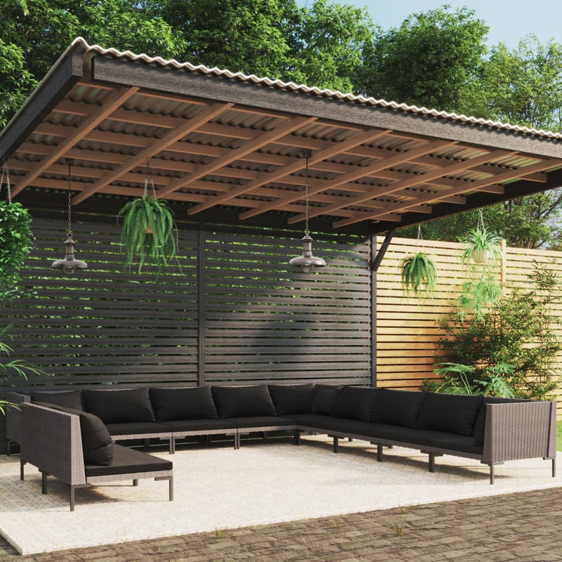 11 Piece Garden Lounge Set with Cushions Poly Rattan Dark Grey Payday Deals