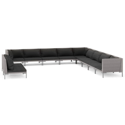 11 Piece Garden Lounge Set with Cushions Poly Rattan Dark Grey Payday Deals