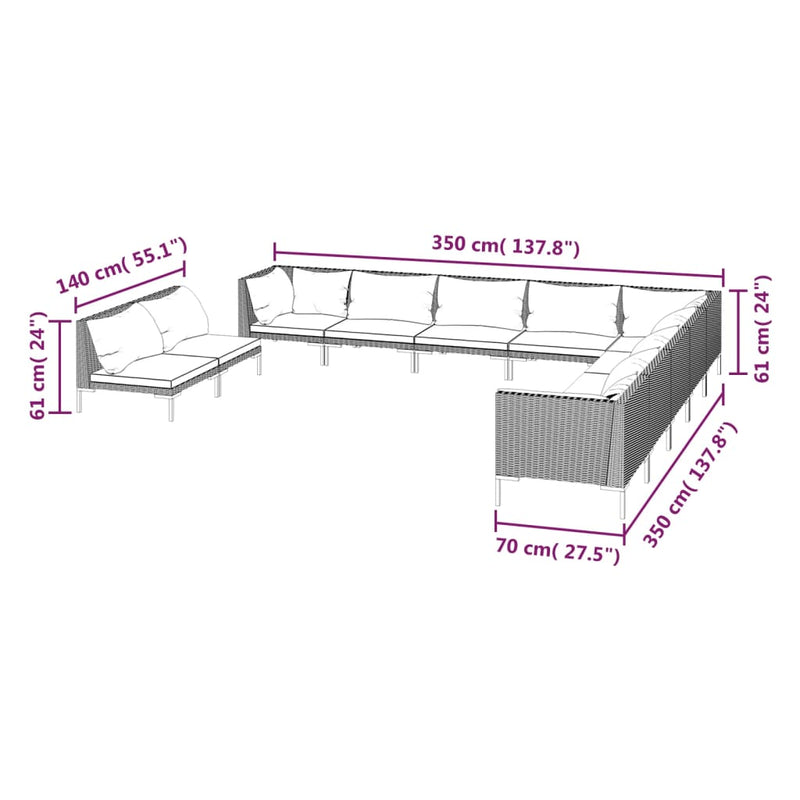 11 Piece Garden Lounge Set with Cushions Poly Rattan Dark Grey Payday Deals