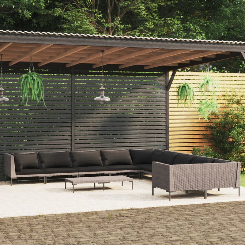 11 Piece Garden Lounge Set with Cushions Poly Rattan Dark Grey Payday Deals