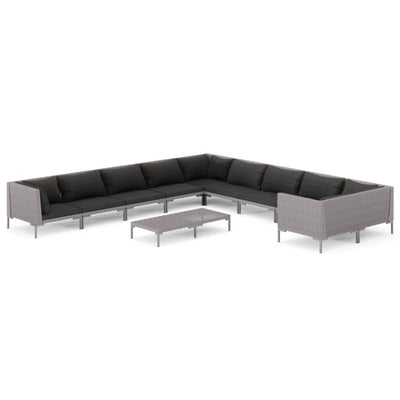 11 Piece Garden Lounge Set with Cushions Poly Rattan Dark Grey Payday Deals